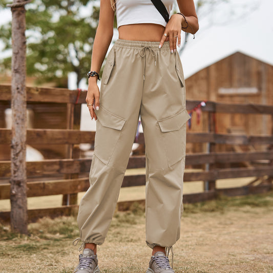 Street-Style Lace-Up Overalls with Loose Fit and Elastic Waist Drawstring