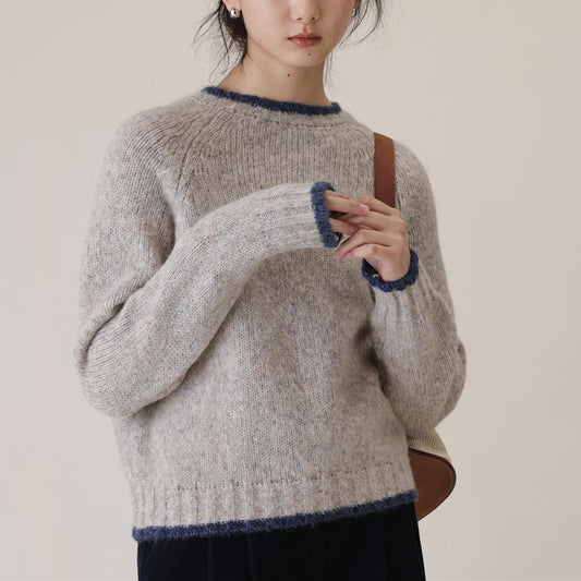 Contrast Color Round Neck Sweater with Knitted Collar