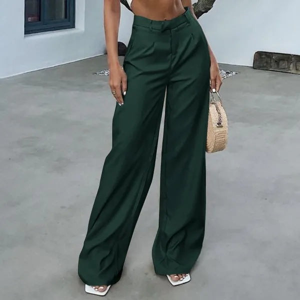 Women's Solid Color Pocket High Waist Trousers