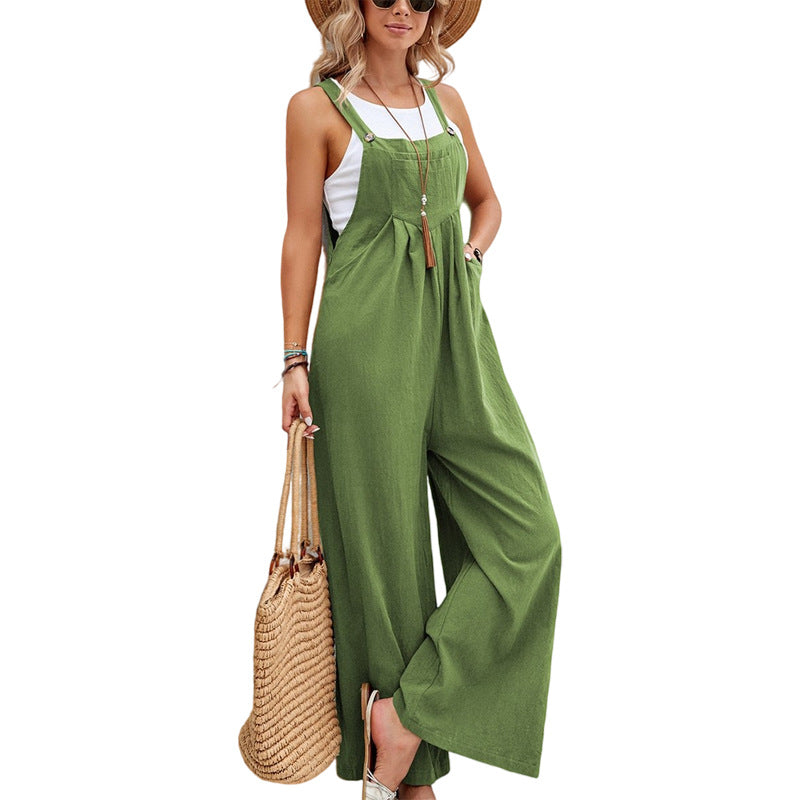 Hot-selling Women's Solid Color Casual Suspender Trousers Overall