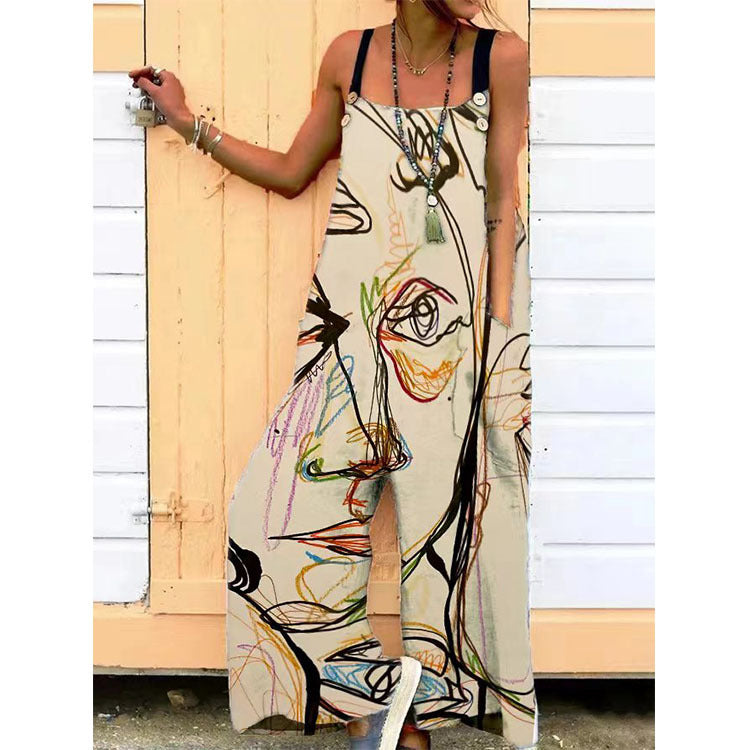 Women's Fashionable Simple Casual Printed Jumpsuit