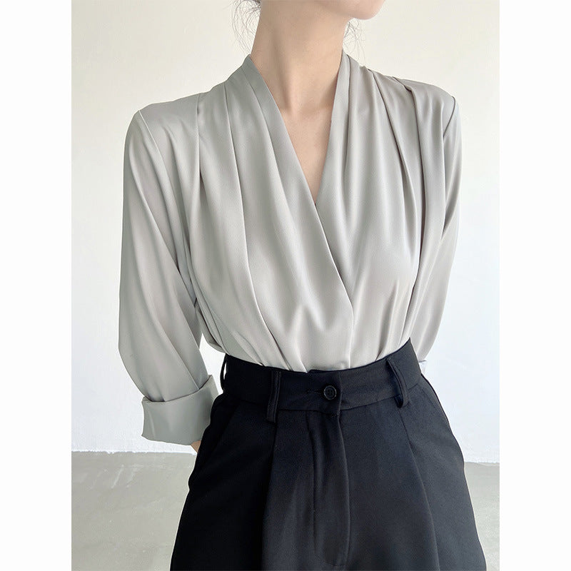 Summer V-Neck Satin Shirt Top for Women