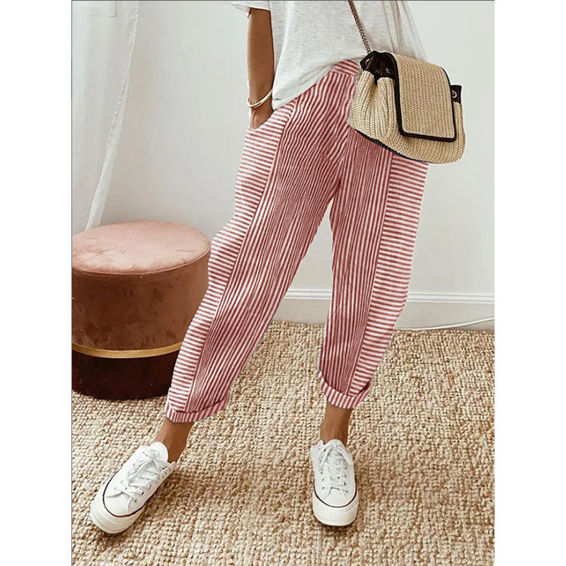 Women's Loose Pants Woven Jacquard Striped Stitching Design