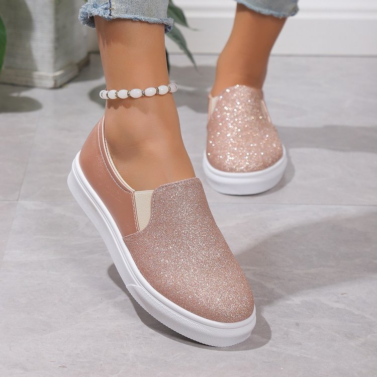 Step Out in Style with Round Toe Sequined Flat Loafers for Women