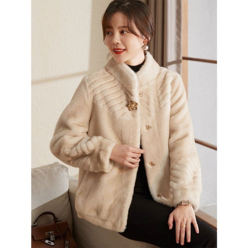 Elegant Winter Mink Velvet Coat for Mothers