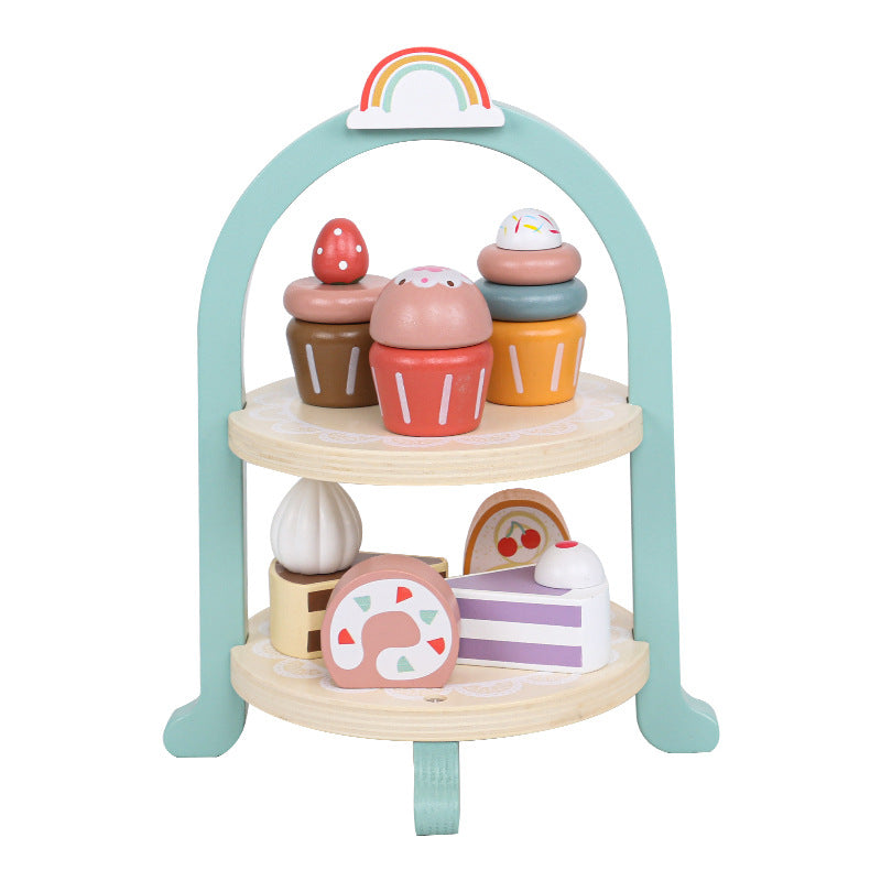 Wooden Children's Simulation Cake Stand Ice Cream Toy