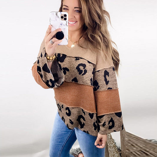 European and American Style Personalized Leopard Print Long-Sleeved Sweater for Women