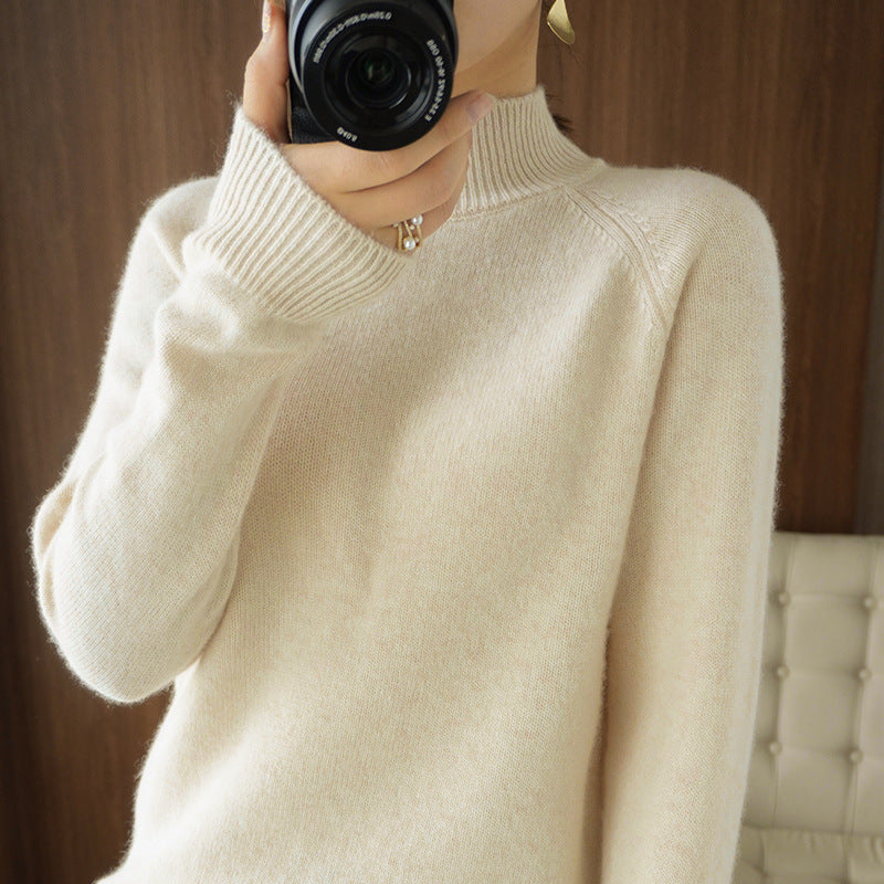 Women's Beige Half Turtleneck Sweater