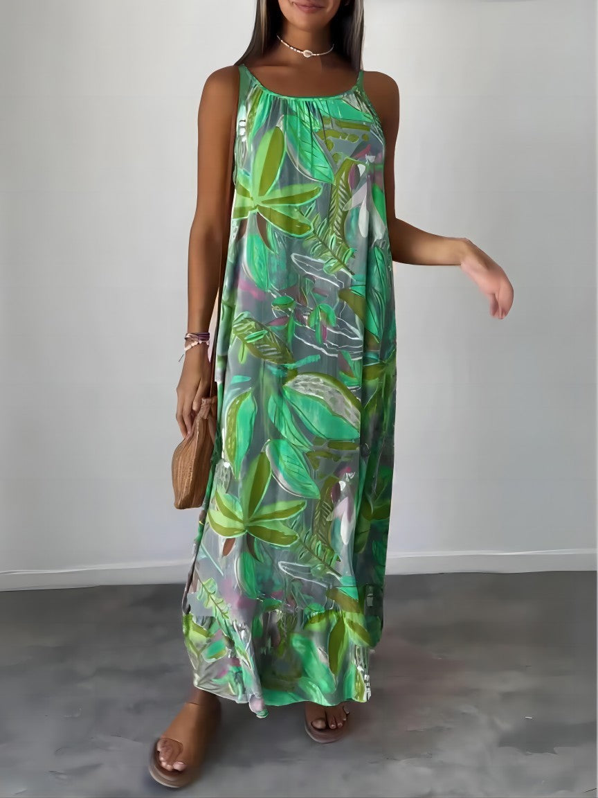 Loose Strap Printed Long Dress for Women