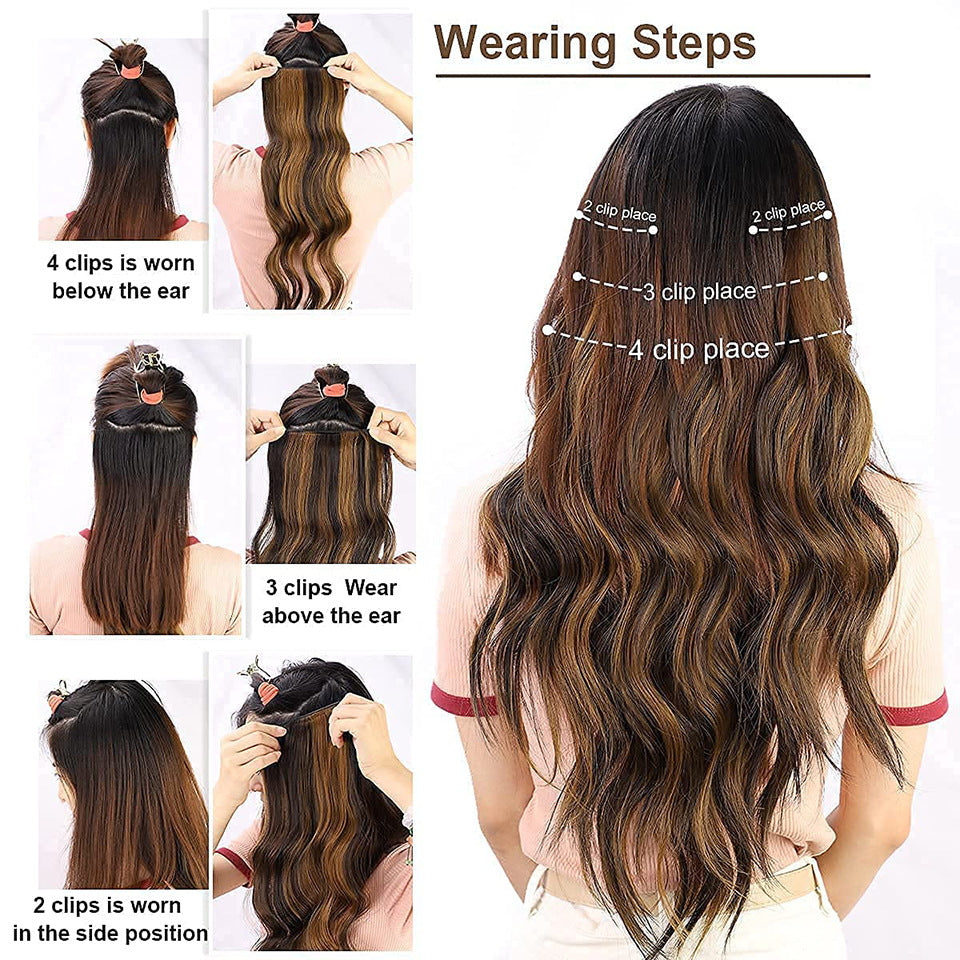 Women's Long Wig Water Ripple Hair Extension Piece 4-piece Set