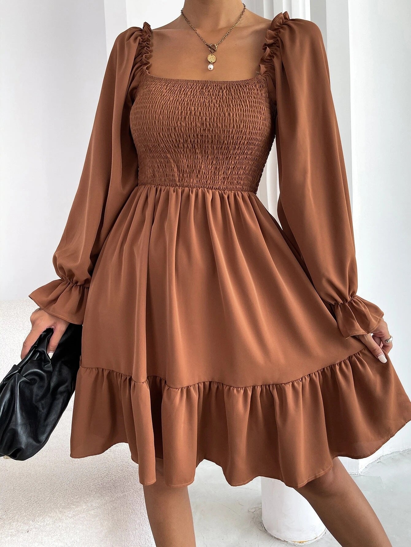 Women's Square Neck Ruffled Swing Dress