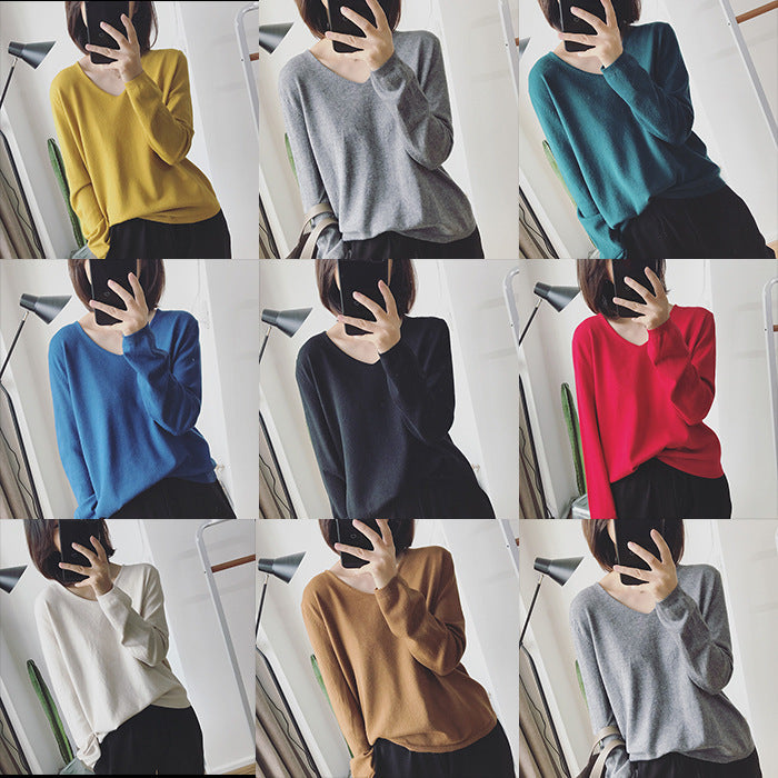 V-Neck Long Sleeve Pullover Sweater