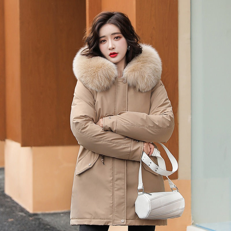 Cotton jacket, small stature, winter plush and thick oversized cotton jacket for women