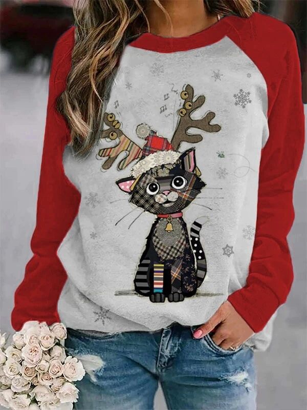 Christmas Print Crewneck Matching Color Long Sleeves