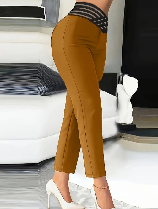 Solid Color Hollow High Waist Slimming Casual Pants for Women