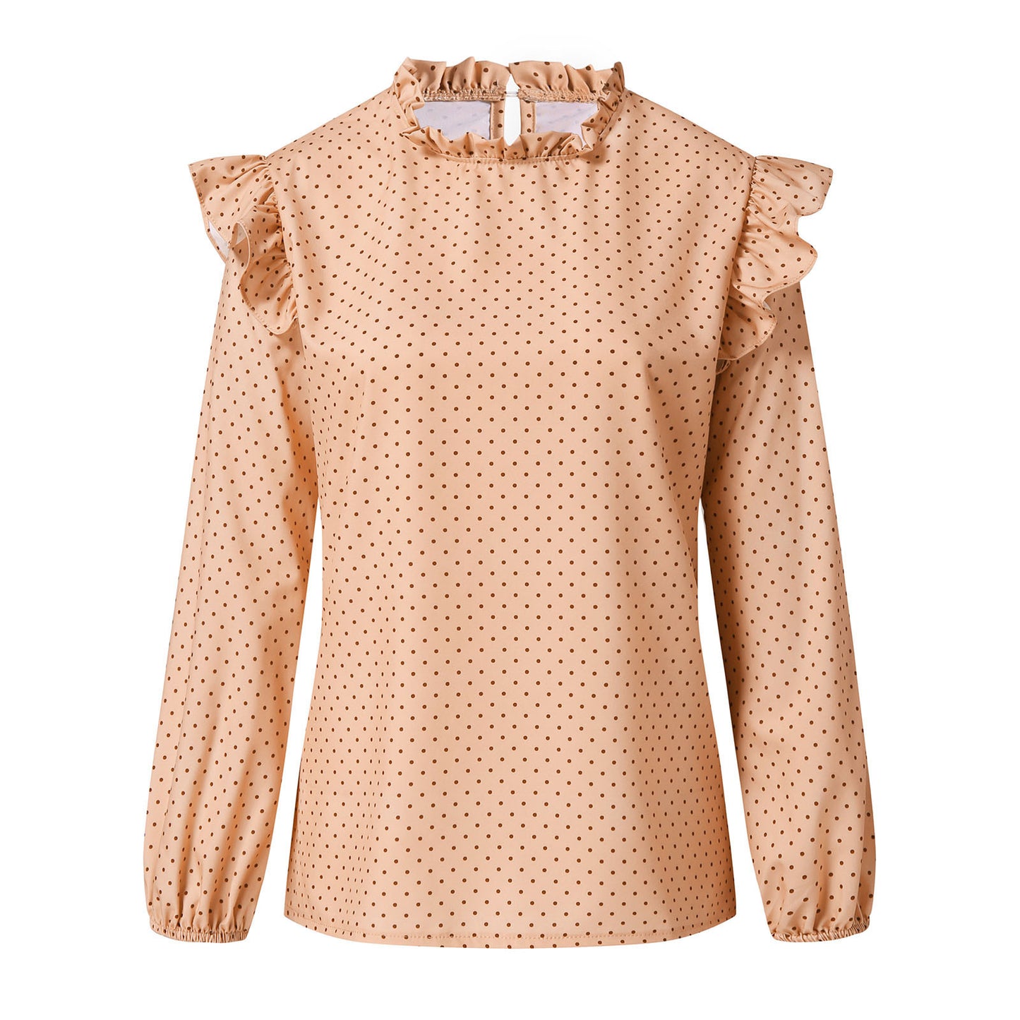 Ruffled Round Neck Pullover Polka Dot Shirt Top