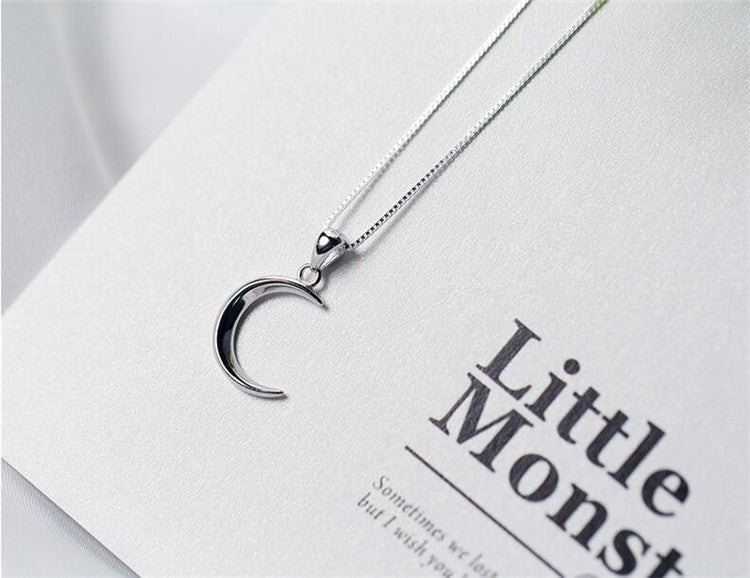 S925 Sterling Silver Sweet Moon Short Glossy Crescent Necklace For Women