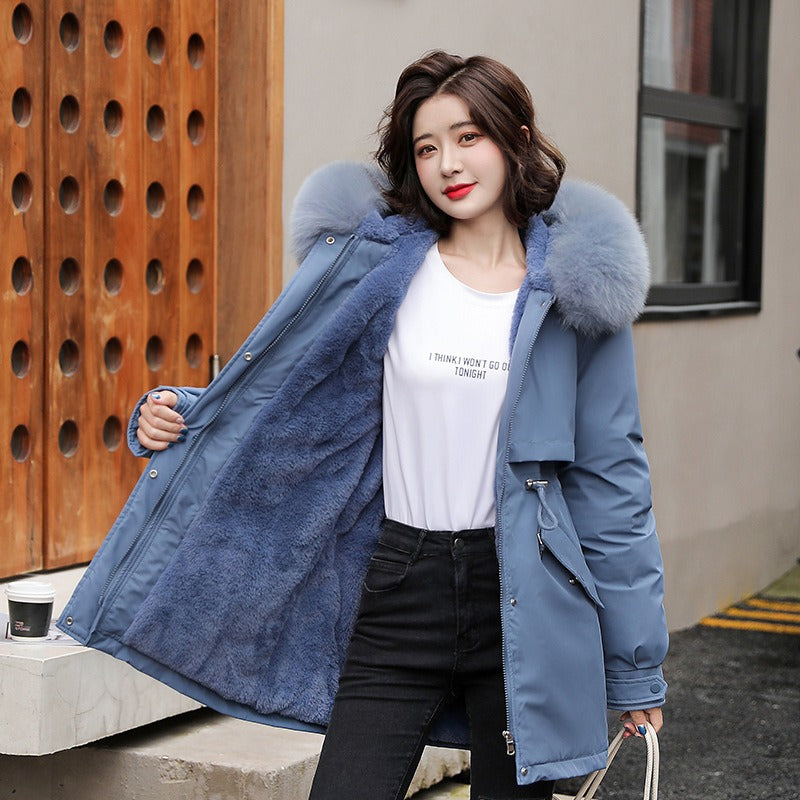 Cotton jacket, small stature, winter plush and thick oversized cotton jacket for women