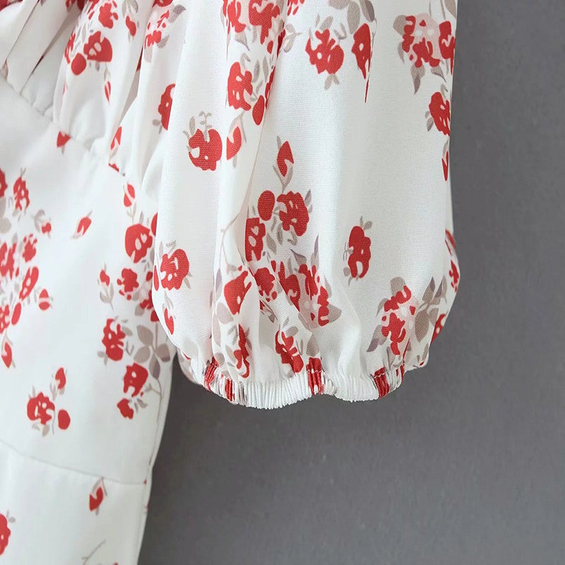 Lantern sleeve floral print dress