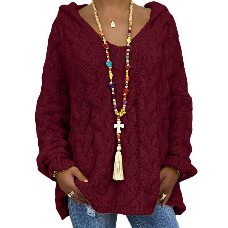 Women's Twist Knitted Hoodie Sweater Solid Color for a Cozy and Stylish Look