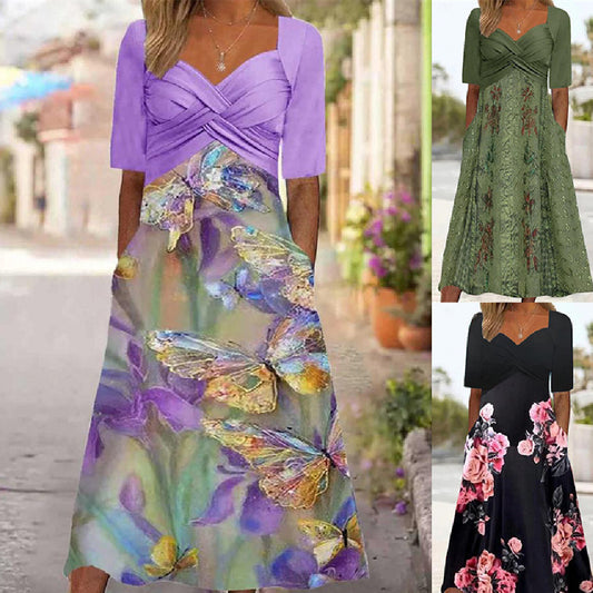 Fashionable and Elegant Butterfly Print Midi Dress for Women