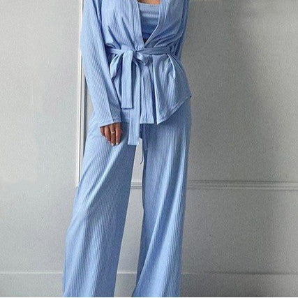 Three-Piece Textured Strap Pants Set