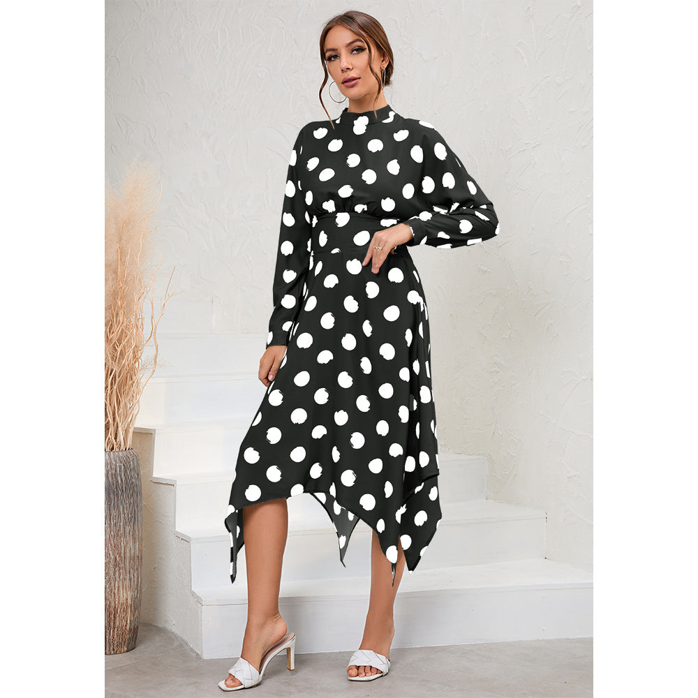 Autumn New Women's Casual Raglan Sleeve Polka Dot Dress