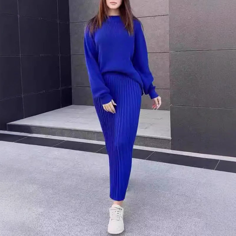 Women's Loose-Fit Knitted Sweater with Two-Piece Overskirt Suit