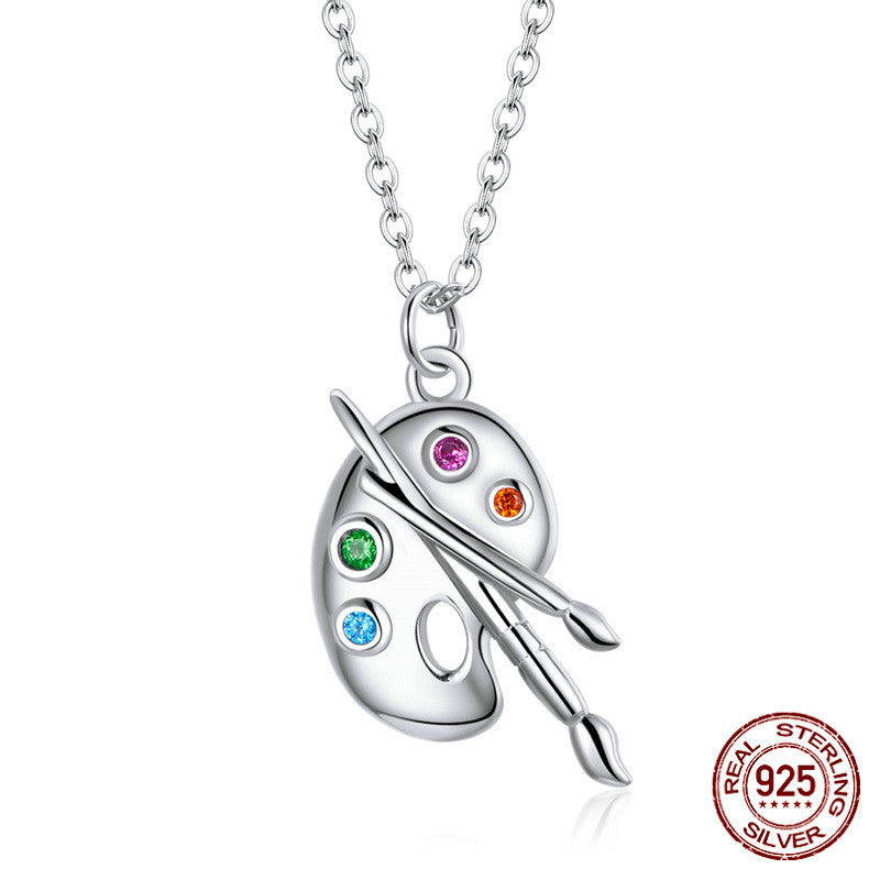 Fashion Art Life S925 Silver Female Popular White Gold Plated Simple Palette Necklace