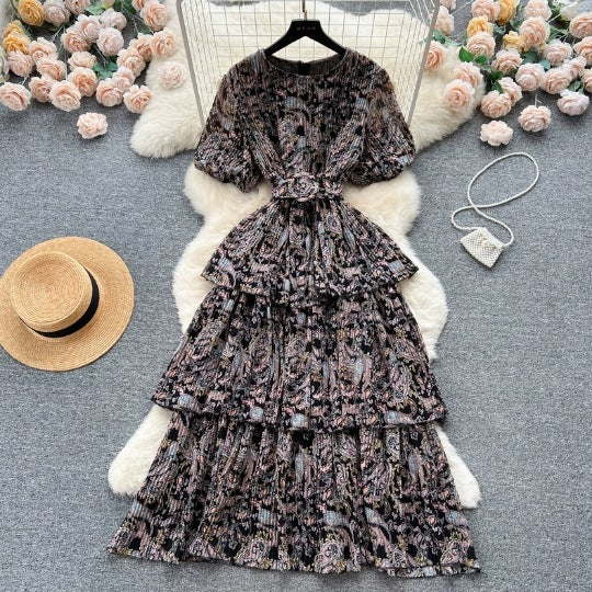 Niche Vintage Printed Chiffon Dress