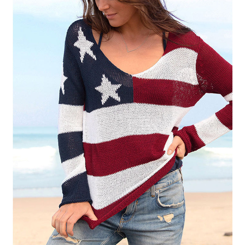 Star Stripes Sheer Knitted Top for Women