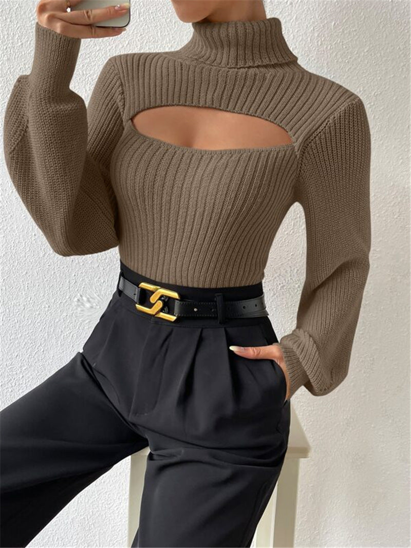 All-Match Hollow High Collar Sweater: Sexy and Loose Fit