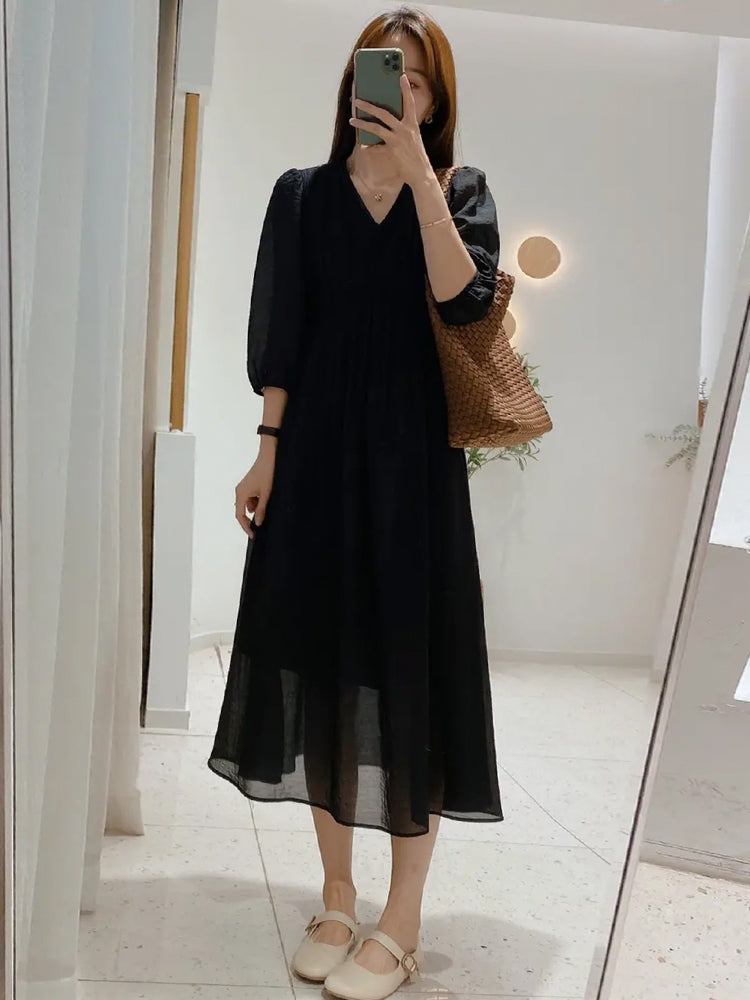 V-neck High-end Long-sleeved Dress Femininity