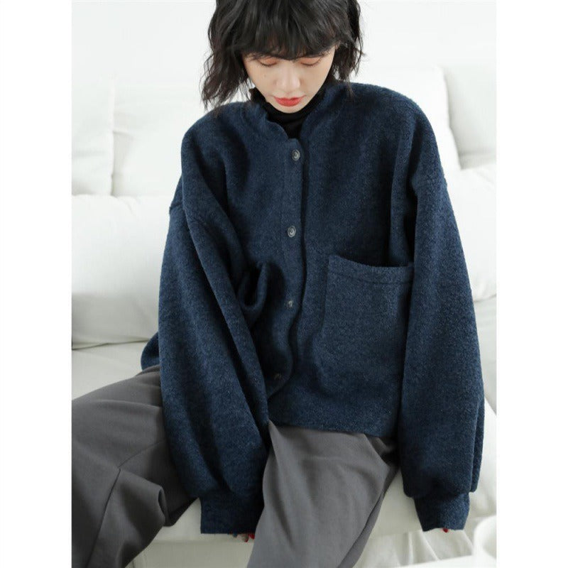 Woolen jacket women's casual loose casual short woolen fabric