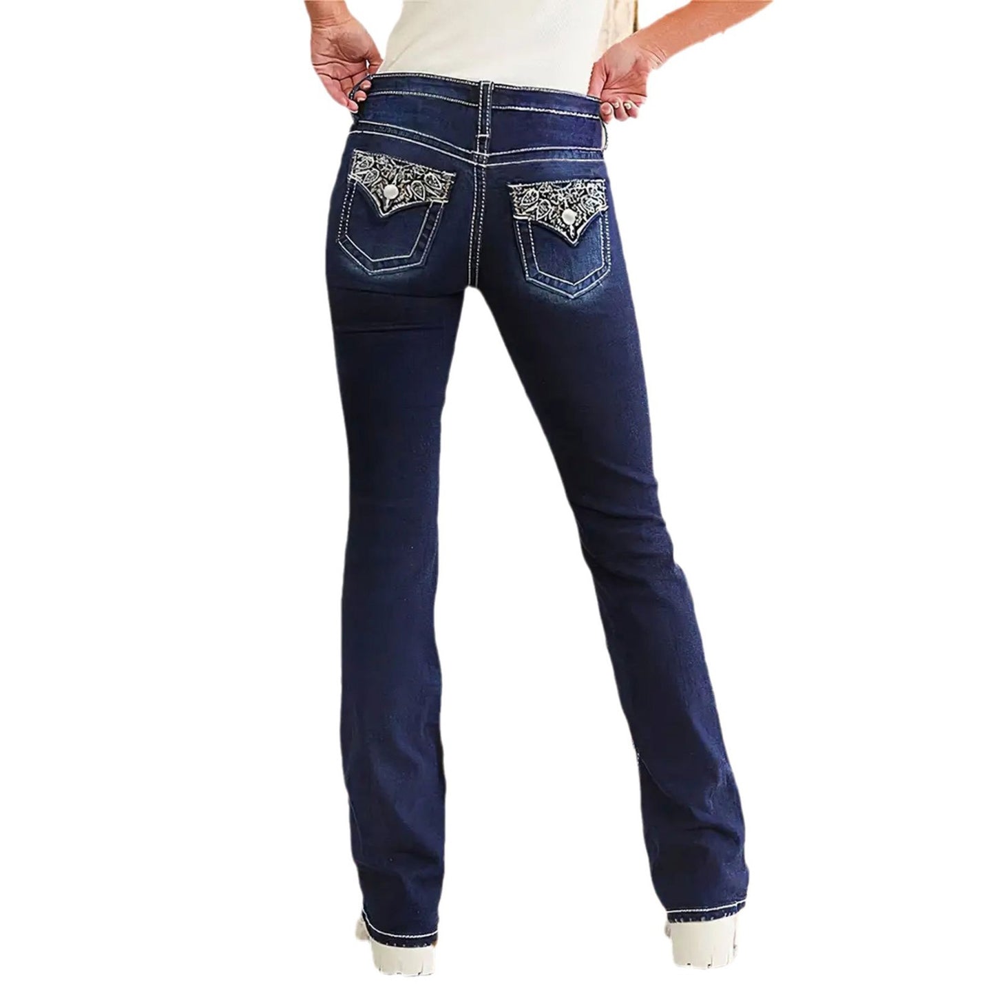 Women's Retro Embroidered Denim Trousers - Fashionable and Stylish