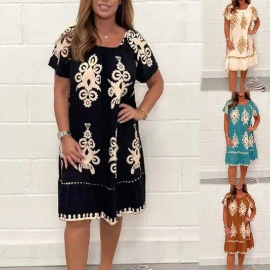 Plus Size Summer Printed Short Sleeve Dress