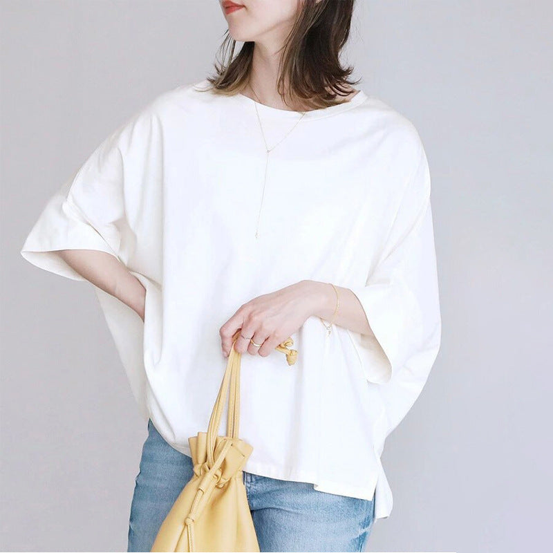 Japanese 6-Color Cotton Batwing Sleeve Oversized T-Shirt for Women