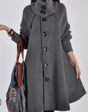 women's mid length loose fitting woolen coat cape woolen windbreaker coat