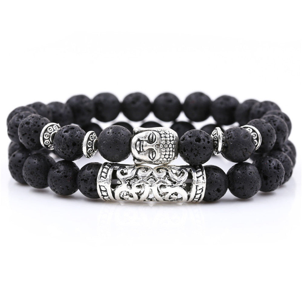 Creative Personality Energy Stone Hand-worn UFO Buddha Head Round Tube Wristband Bracelet Suit