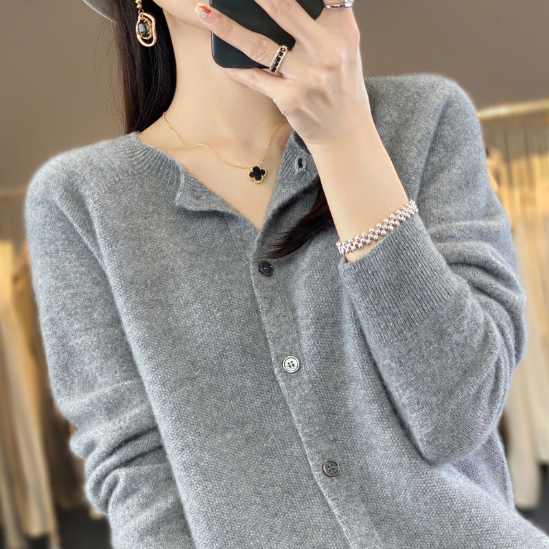 Women's Loose-Fit O-Neck Cashmere Cardigan Sweater