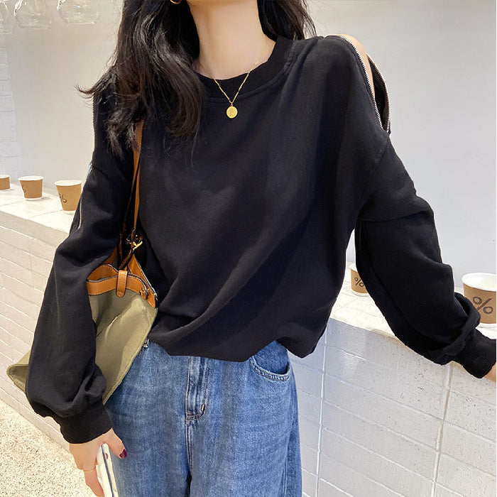 Women's Long Sleeve Off-shoulder Zipper Sweater