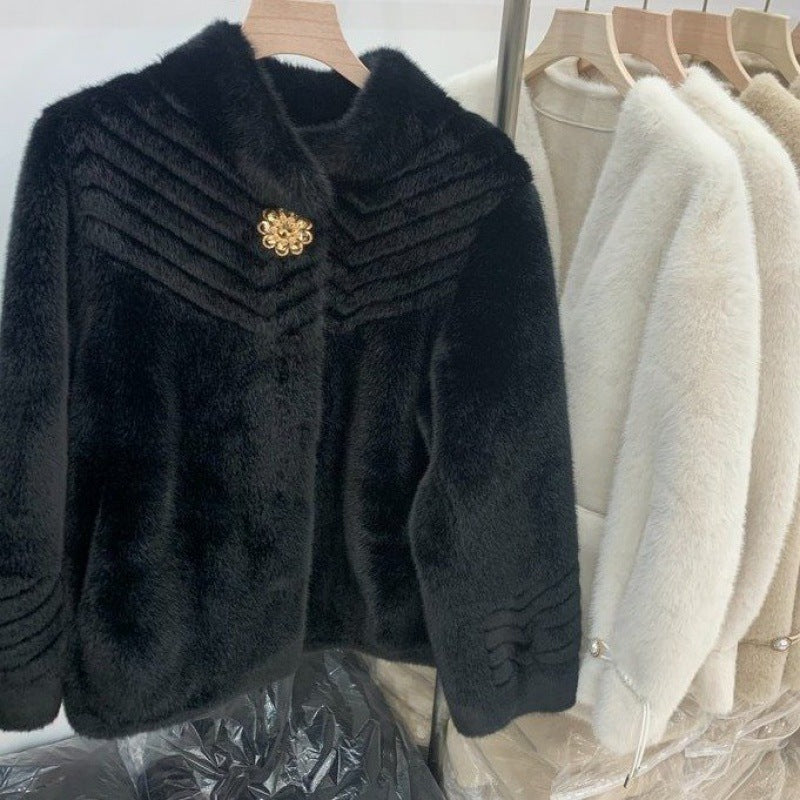 Elegant Winter Mink Velvet Coat for Mothers