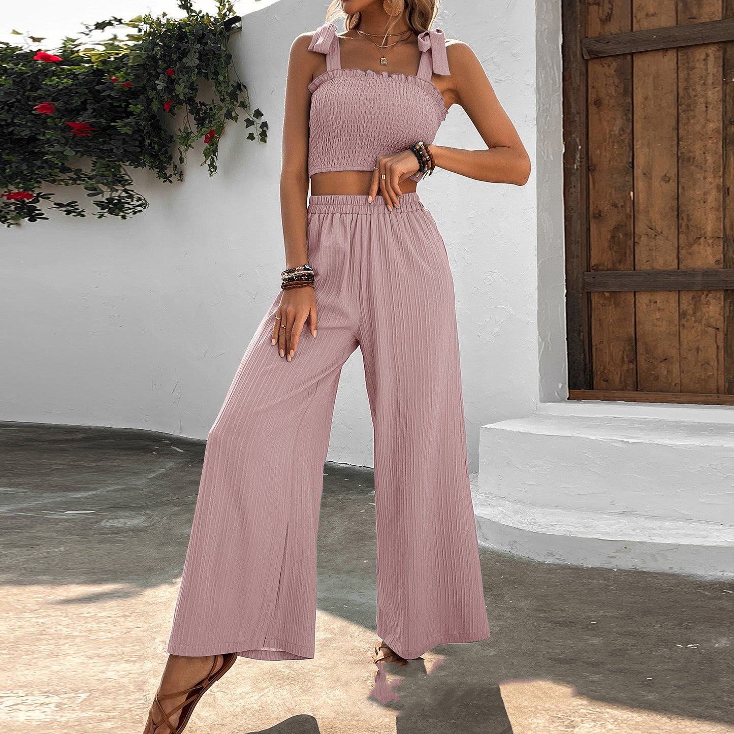 Wide-Leg Pants Two-Piece Suit with Camisole