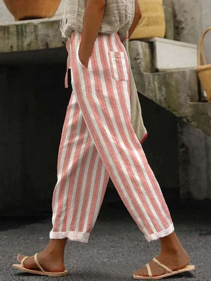 Versatile European and American Women's Casual Striped Trousers