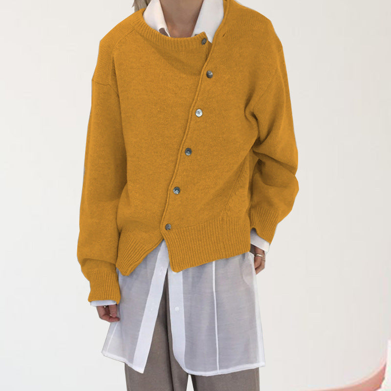 Women's Fashion Irregular Cardigan Sweater with Slant Button Detail