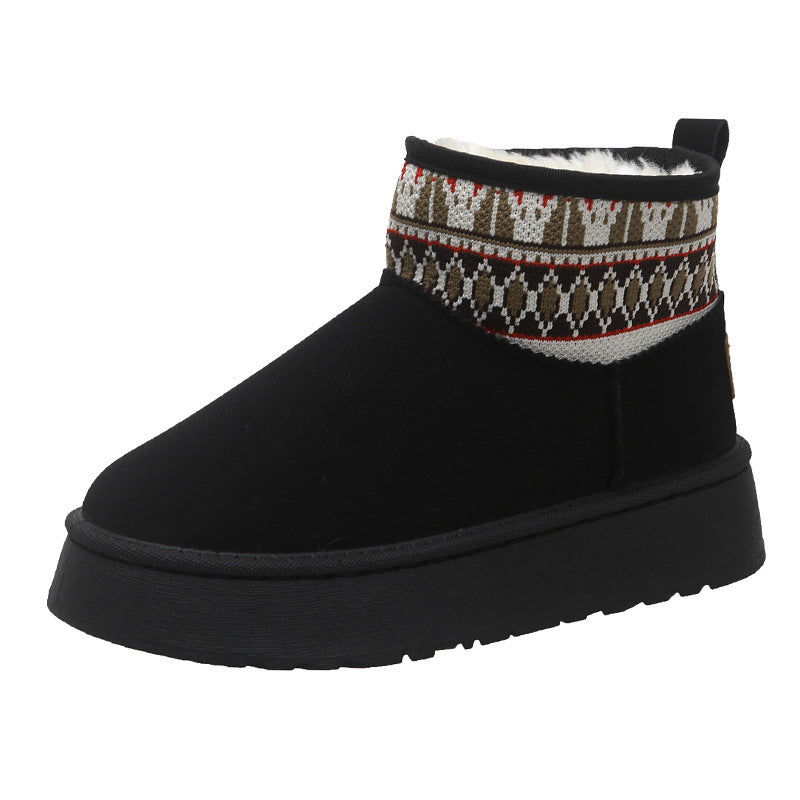 Thick Fleece-Lined Women's Cotton Boots in Fashionable Ethnic Style