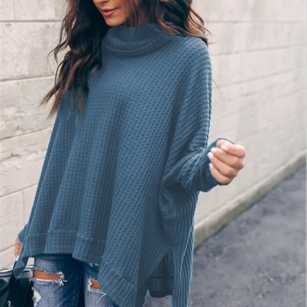 High Collar Long Sleeve Irregular Top Sweater for Women