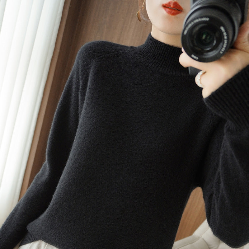 Women's Beige Half Turtleneck Sweater