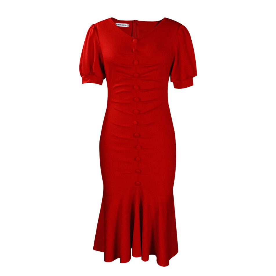 Women's Fashion Temperament Commuter Solid Color Dress