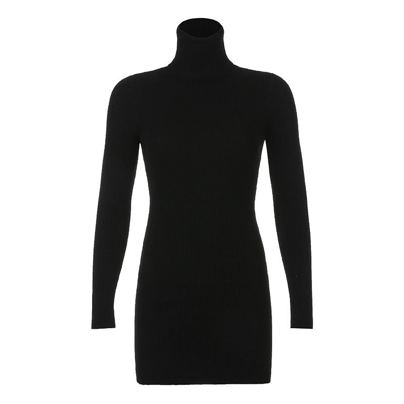 Women's High Neck Long Sleeve Hip Dress